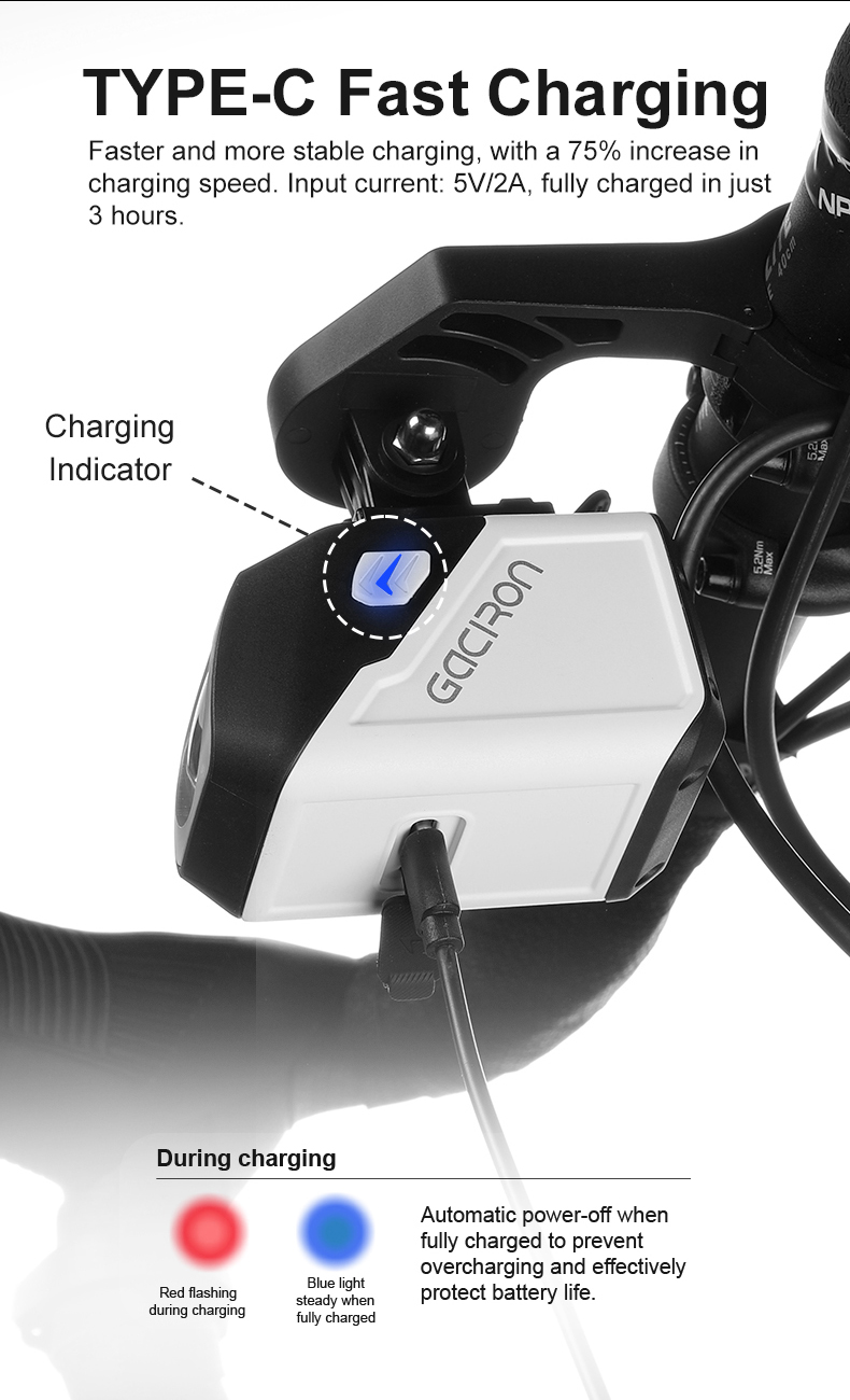 Gaciron Cetus-Max 2000 Lumen Smart LED Bike Front Light IPX6 Rechargeable Aluminum Alloy Wireless Remote 7 Modes Night Cycling
