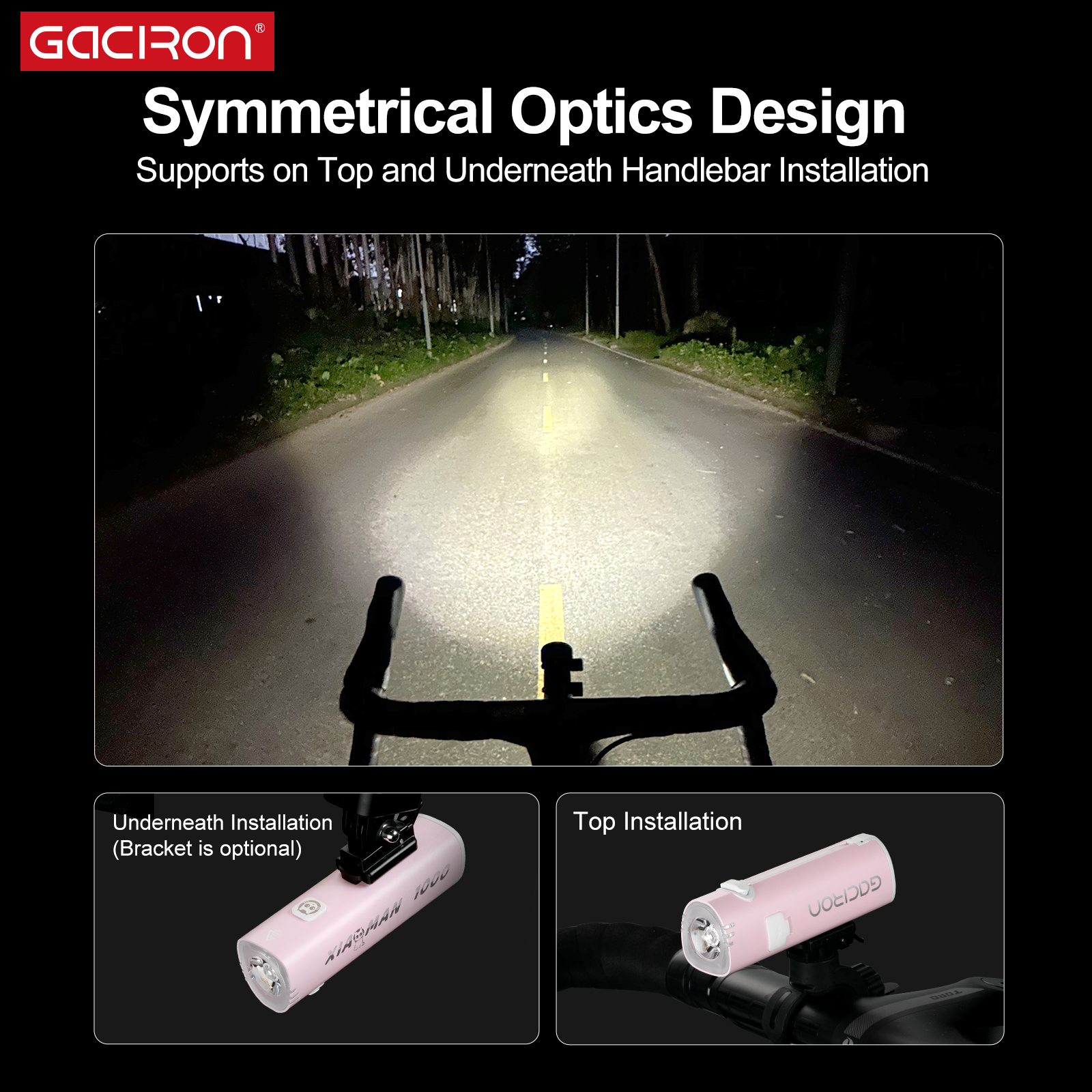 GACIRON XIAOMAN-1000 Aluminum Alloy LED Bicycle Headlights 1000LM High Brightness IPX6 Waterproof 6 Modes 5000mAh Rechargeable